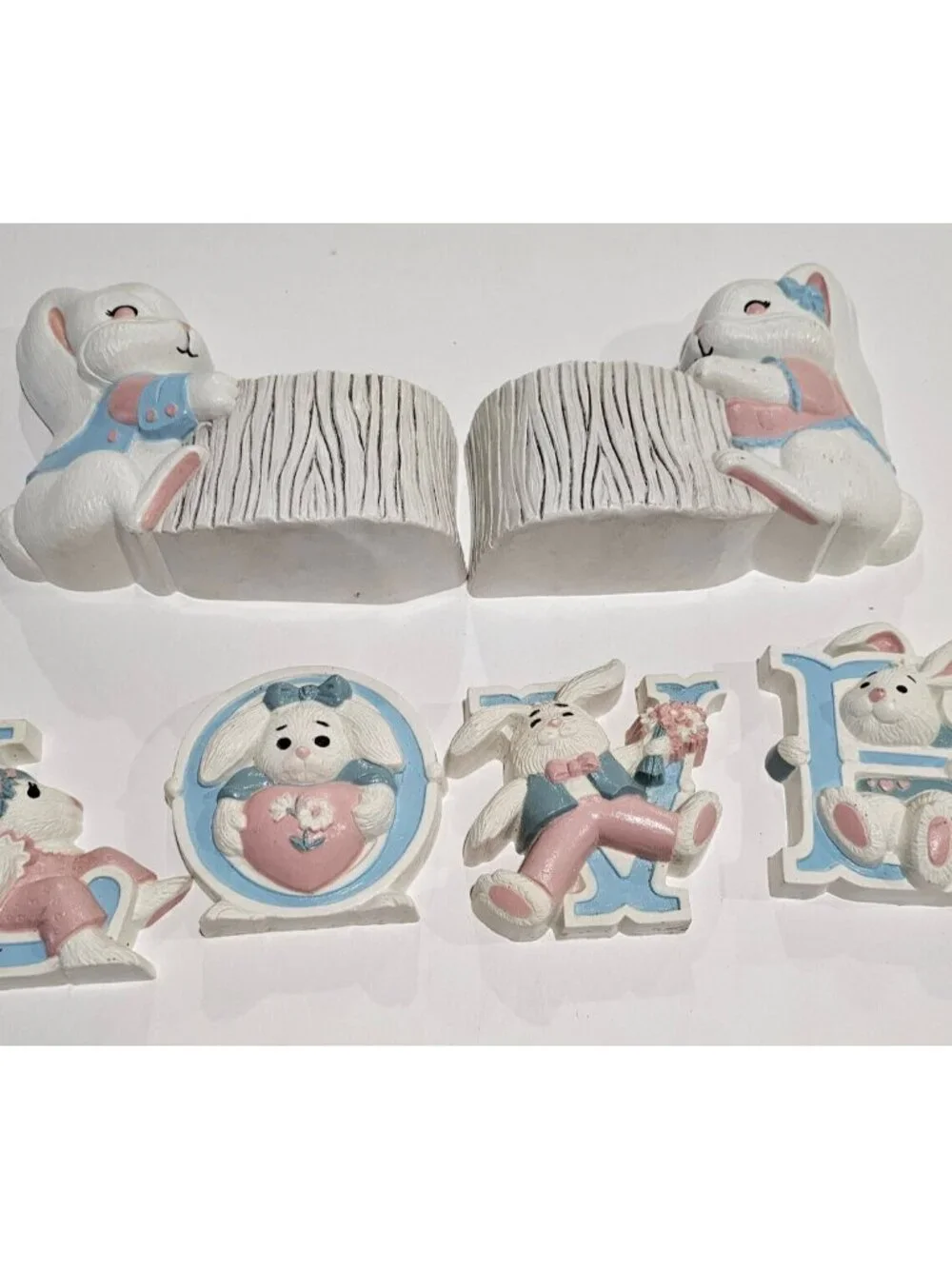 VTG 1990s Burwood Love Wall Decor and Wall Pockets Girl & Boy Bunny Rabbits- Bab
